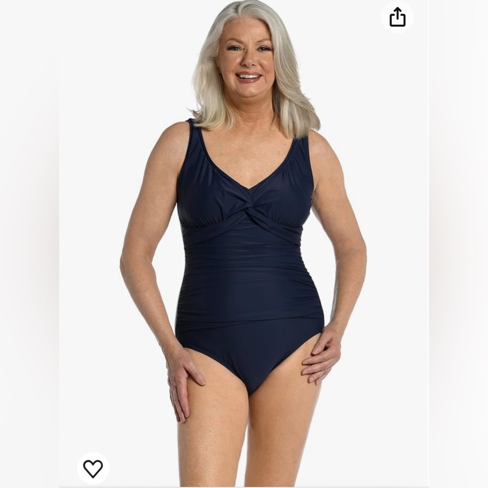 Maxine Of Hollywood Women's V-Neck Twist Front Shirred One Piece Swimsuit